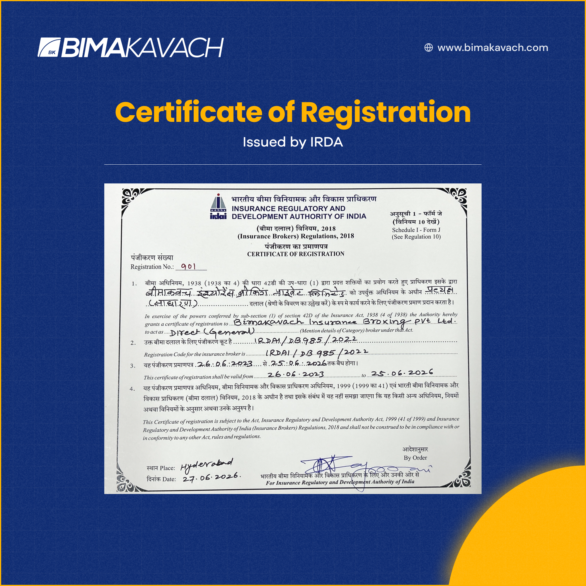 Certificate of Registration Issued by IRDA